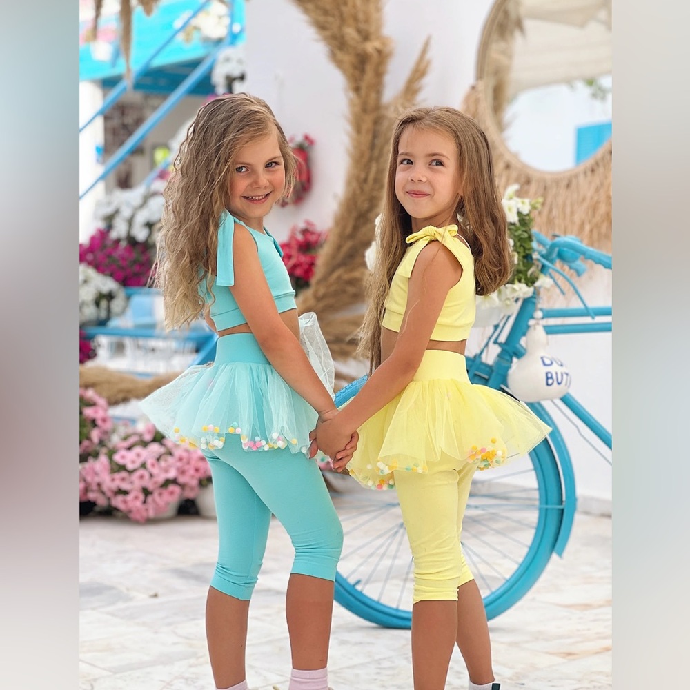 Designer tutu Pom-pom skirt legging set for girls 3T